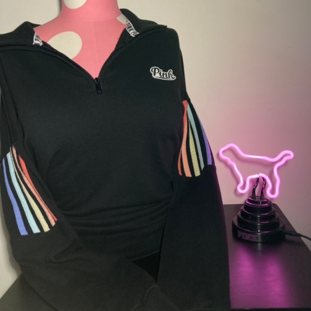 Victoria’s Secret Pink Quarter Zip Pullover Hoodie Rainbow Pride Logo Retro Y2K - Picture 12 of 15